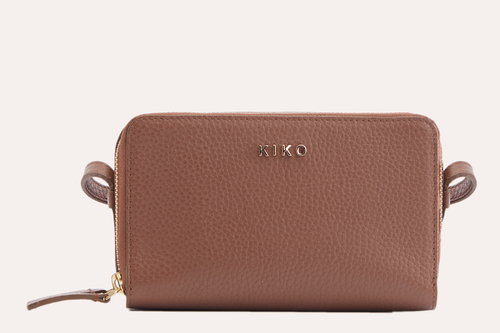 Kiko Zip Around Crossbody Bag in pebble leather with zipper compartments and adjustable strap