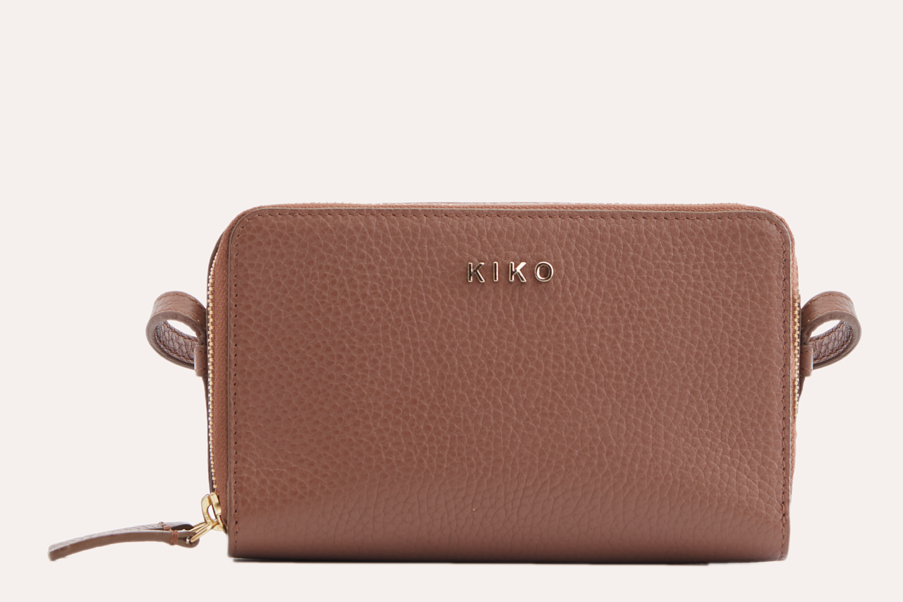 Kiko Zip Around Crossbody Bag in pebble leather with zipper compartments and adjustable strap
