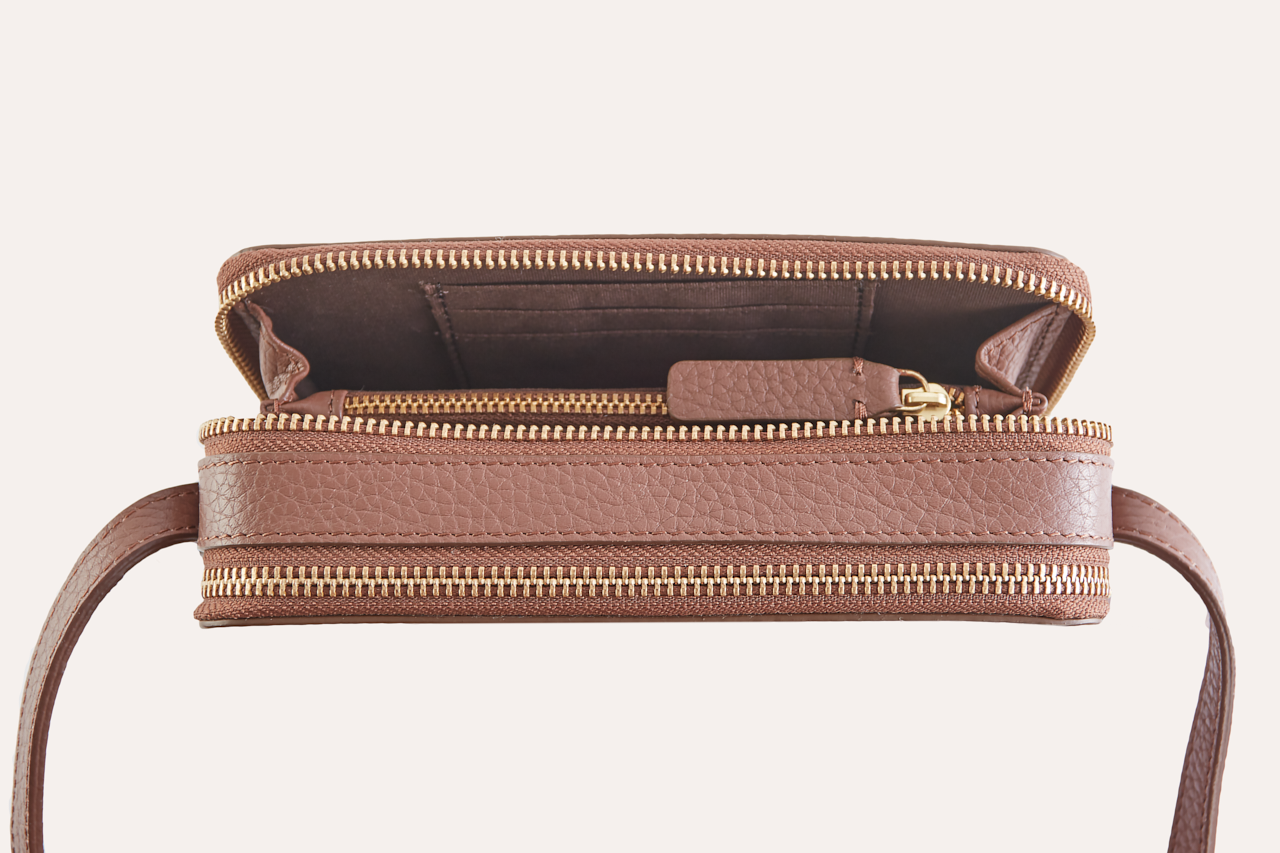 Kiko Pebble Leather Zip Around Crossbody Bag with adjustable strap and multiple compartments for organized essentials