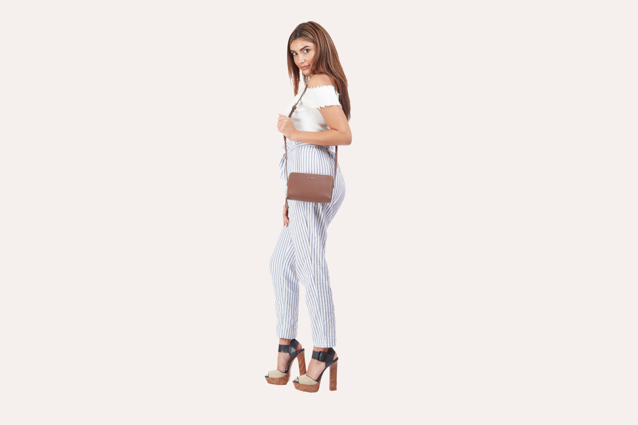 Kiko Zip Around Crossbody Bag in genuine pebble leather with multiple compartments and adjustable strap