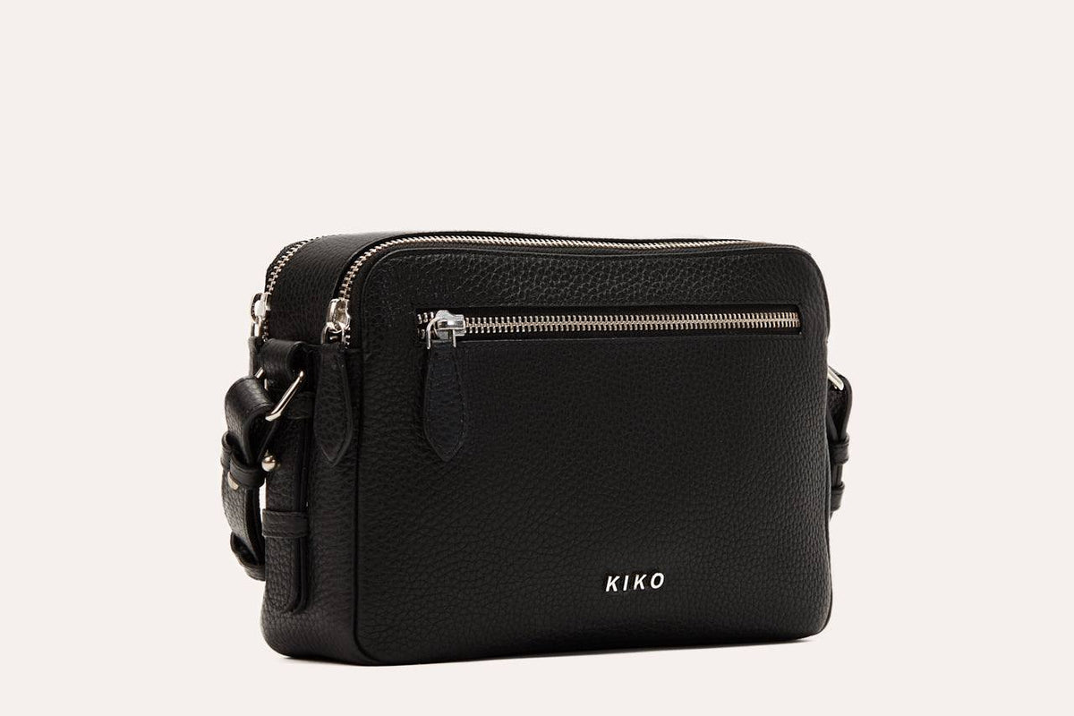 Kiko Classic Crossbody Bag in genuine pebble leather with multiple compartments and adjustable strap