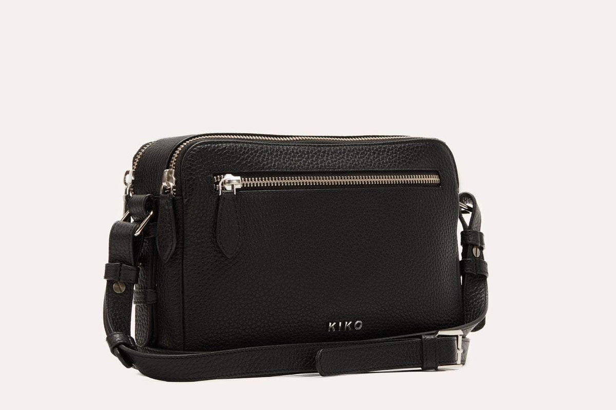 Kiko Classic Crossbody Bag in genuine pebble leather with multiple compartments and adjustable strap