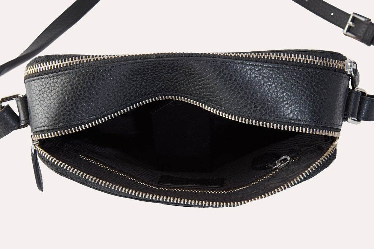 Kiko Classic Crossbody Bag in genuine pebble leather with multiple compartments and adjustable strap