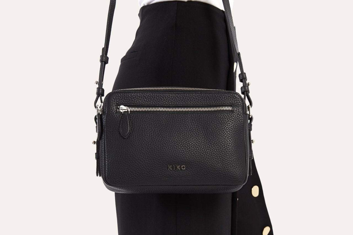 Kiko Classic Crossbody Bag in genuine pebble leather with multiple compartments and adjustable strap