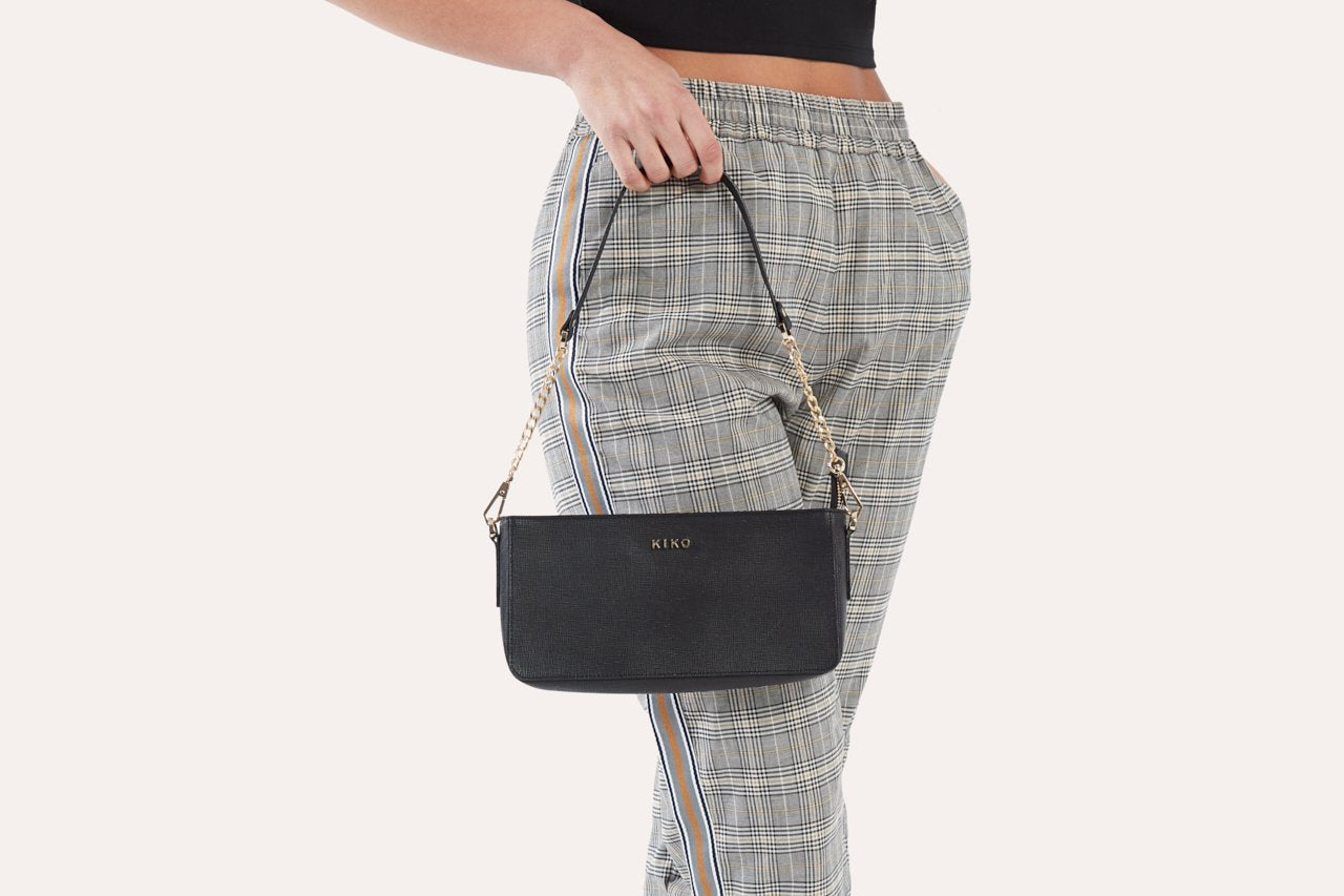 Kiko Ritzy Two In One Bag genuine saffiano leather crossbody with removable straps and zipper pockets