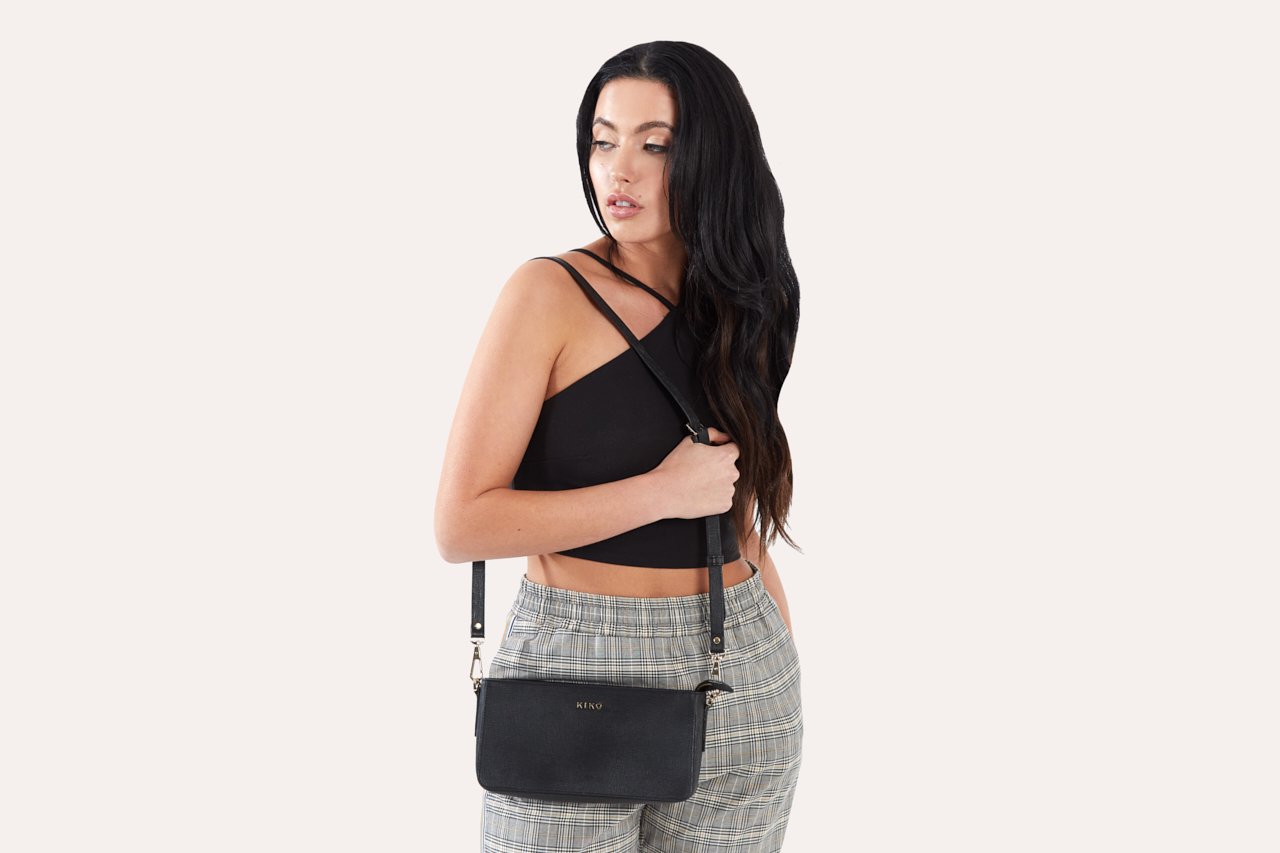 Kiko Ritzy Two In One Bag genuine Saffiano leather crossbody with removable straps and zipper pocket
