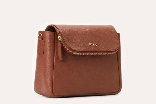 Kiko Fold Over Crossbody bag in genuine pebble leather with magnetic closure and adjustable strap