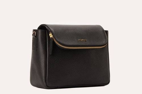 Kiko fold over crossbody bag in genuine pebble leather with magnetic closure and adjustable strap