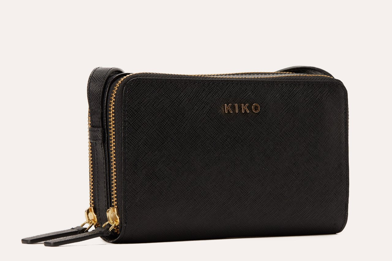 Kiko Zip Around Crossbody Bag in genuine saffiano leather with multiple compartments and adjustable strap