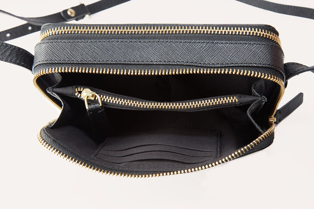 Kiko Zip Around Crossbody Bag in genuine Saffiano leather with multiple compartments and adjustable strap for everyday use
