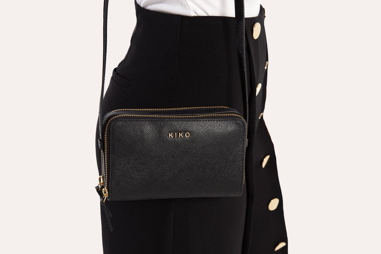 Kiko Zip Around Crossbody Bag in genuine Saffiano leather with multiple compartments and adjustable strap for everyday use
