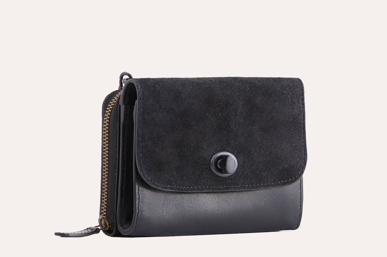 Kiko Two-Tone Crossbody bag in leather and suede with turn lock closure and removable chain strap