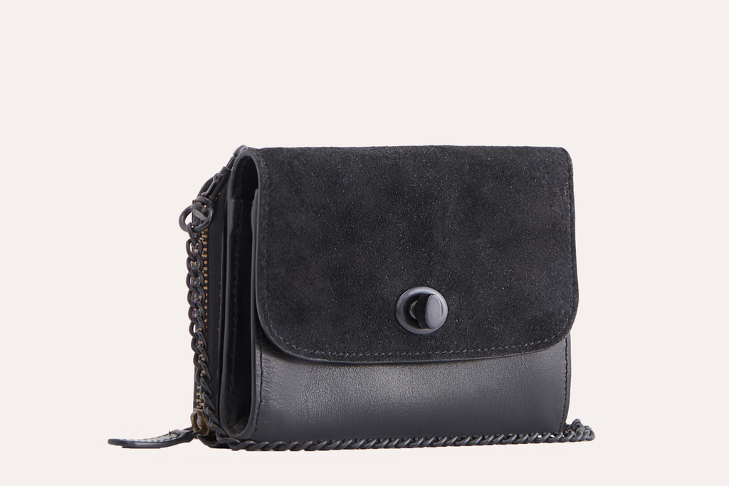 Kiko Two-Tone Crossbody bag in genuine leather and suede with turn lock closure and removable chain strap