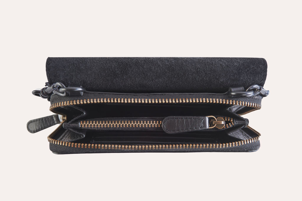 Kiko Two-Tone Crossbody bag in genuine leather and suede with turn lock closure and removable chain strap