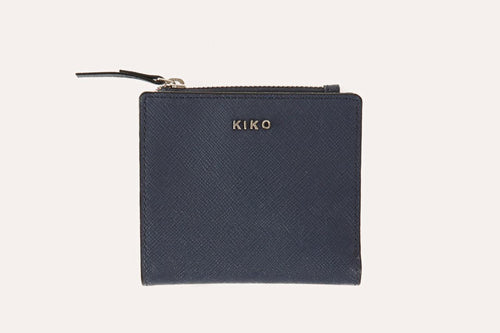 Compact Genuine Saffiano leather coin purse with zipper coin slot, ID window, card slots, and bill sleeve