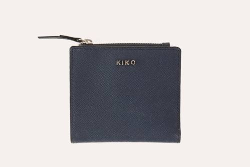 Compact genuine saffiano leather coin purse wallet with ID window, zipper slot, and card storage