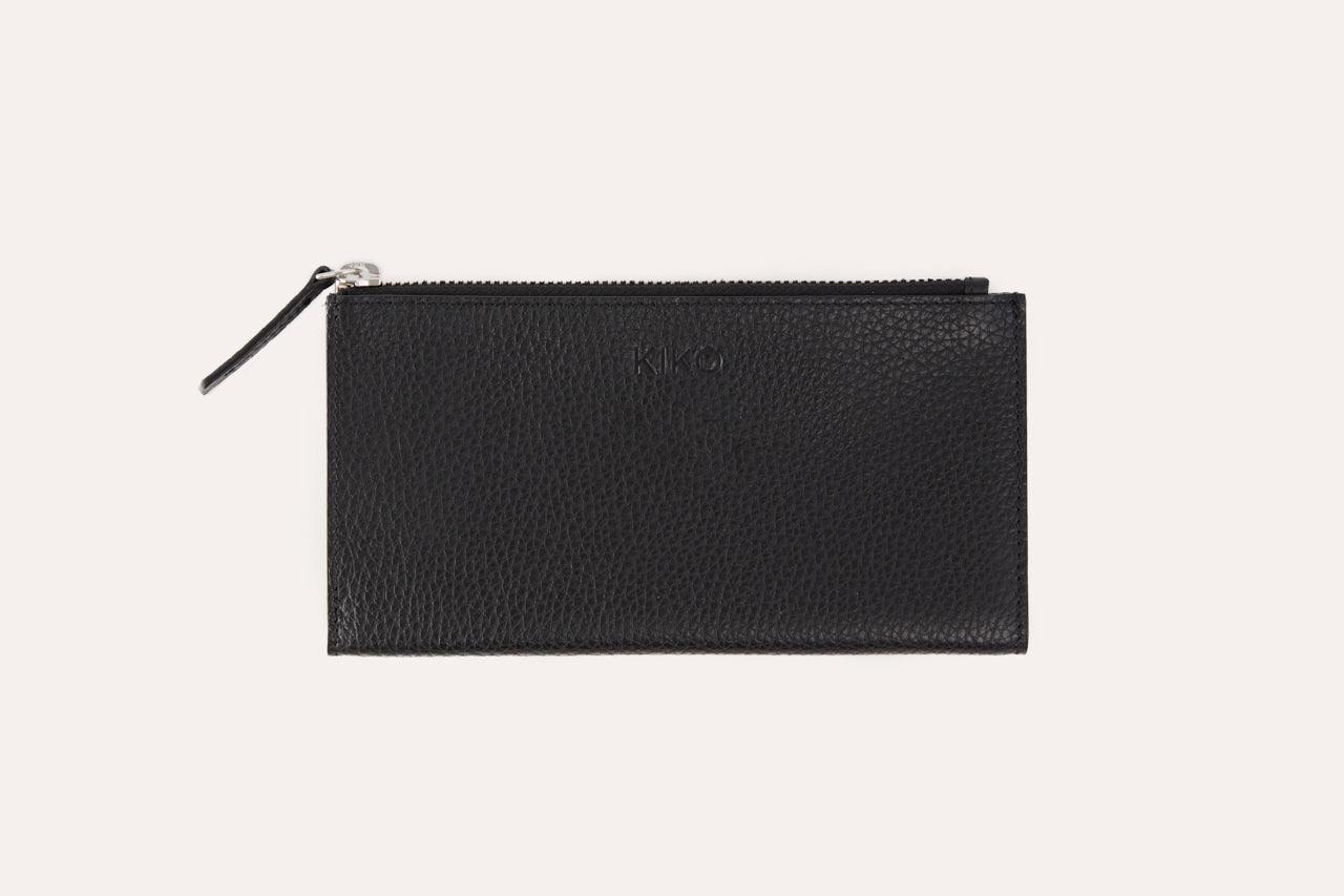 Genuine pebble leather top zip wallet with multiple card slots and coin pouch in classic elegant design