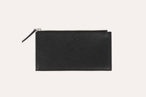Genuine pebble leather top zip wallet with card slots and coin pouch in classic elegant design