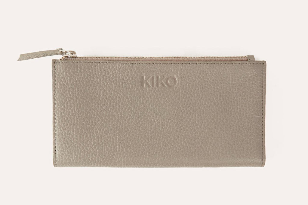 Genuine pebble leather top zip wallet with card slots and coin pouch, sleek and elegant design