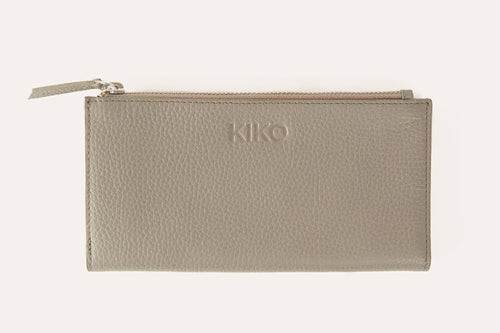 Genuine pebble leather top zip wallet with card slots, bill sleeves, and coin pouch in classic elegant design