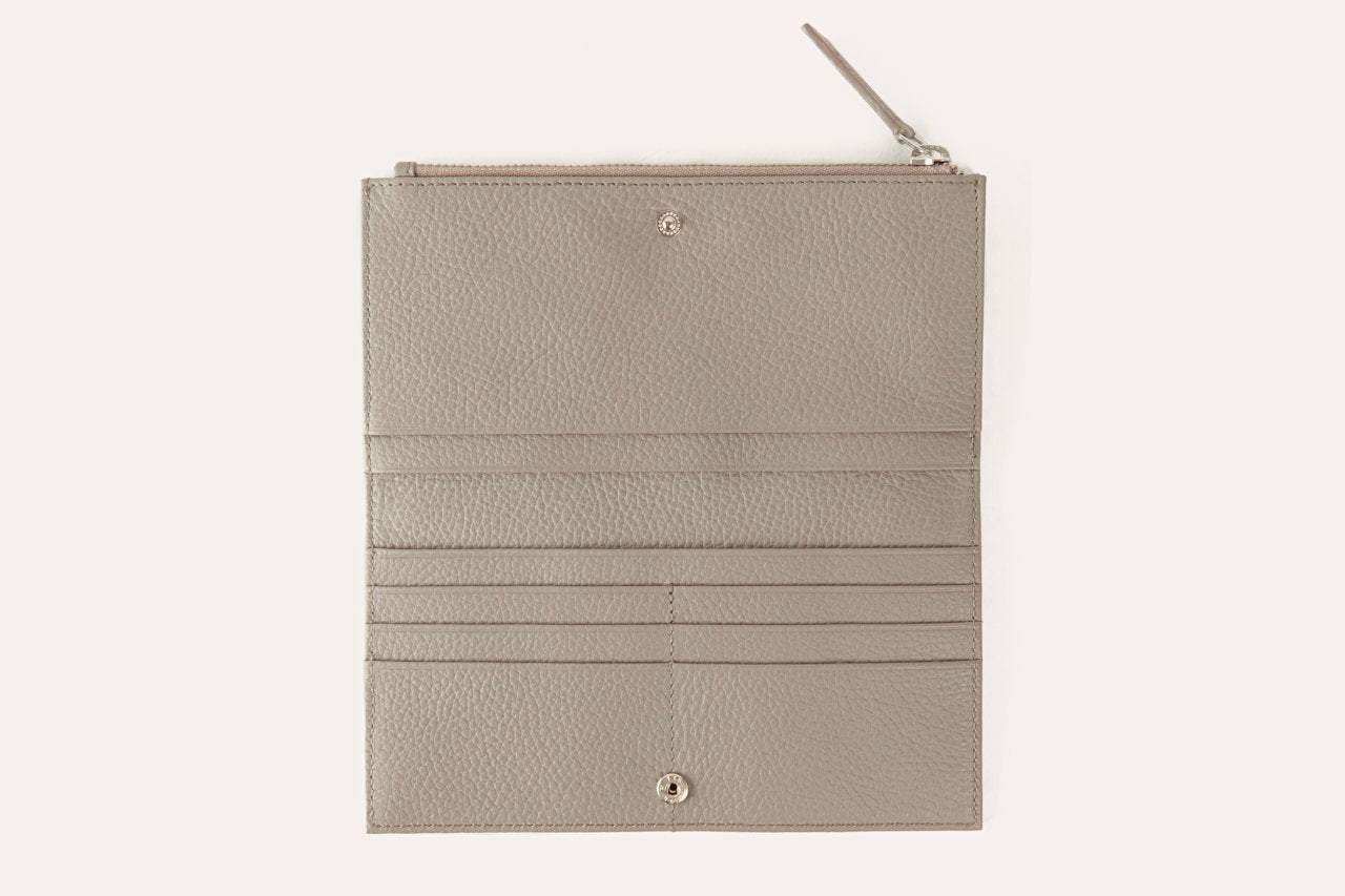 Genuine pebble leather top zip wallet with card slots and coin pouch in classic elegant design