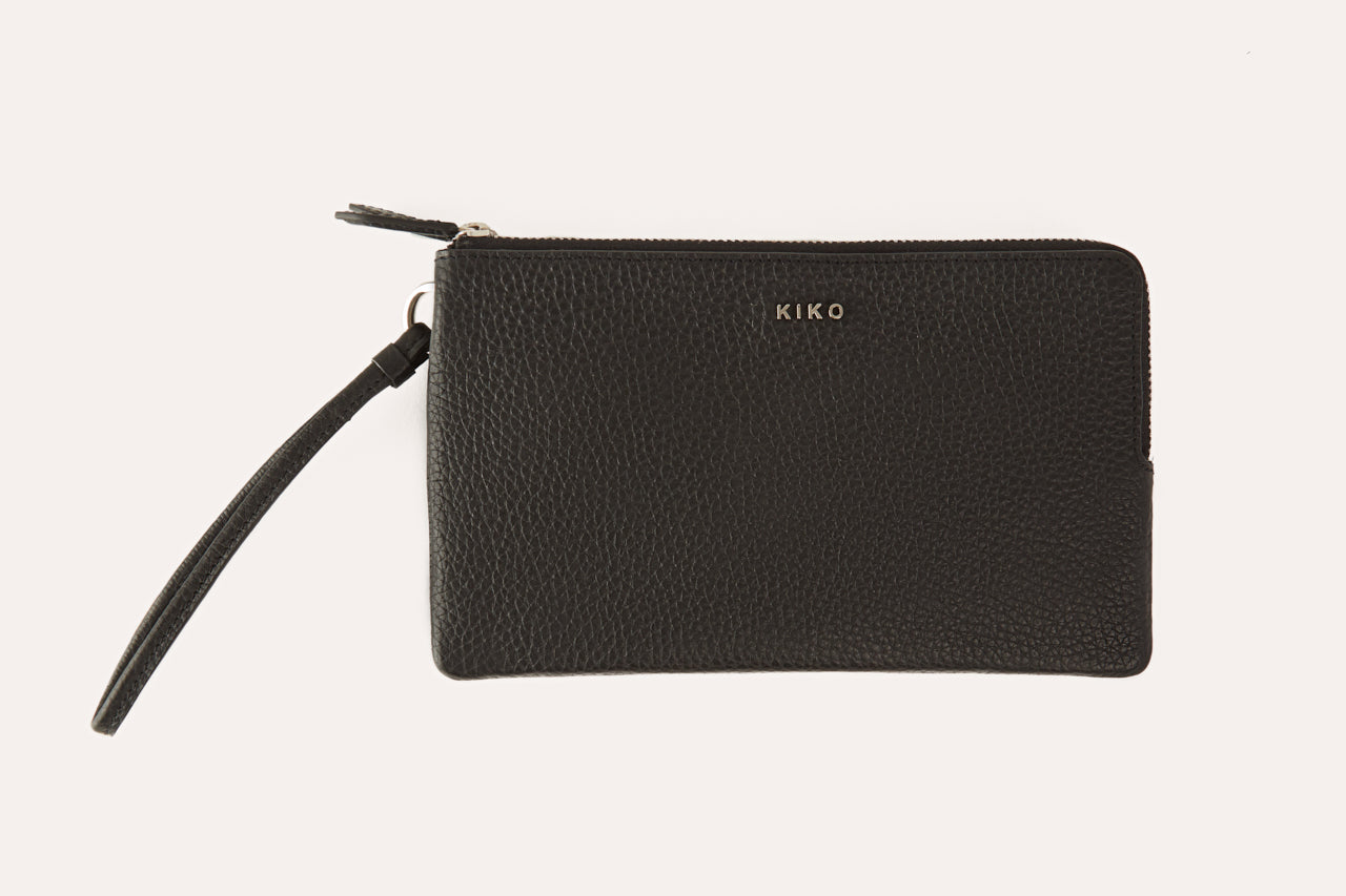 Kiko Large Wristlet genuine pebble leather double zip organizer with built-in wallet and multiple compartments