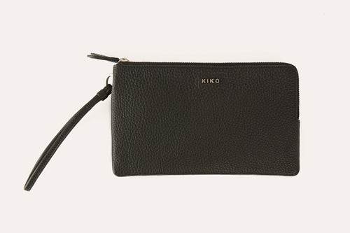 Kiko Large Wristlet genuine pebble leather double zip organizer with built-in wallet and card slots