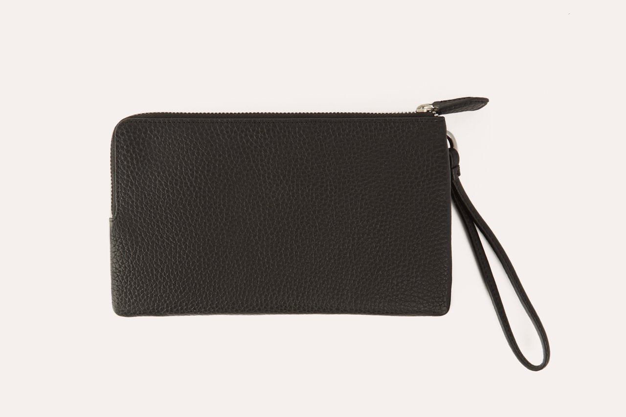 Kiko Large Wristlet genuine pebble leather double zip organizer with card slots and internal pockets