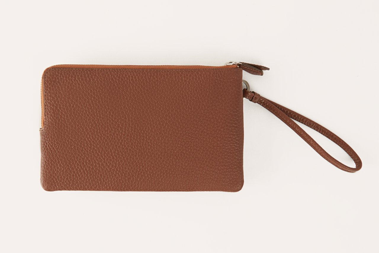 Kiko Large Wristlet genuine pebble leather double zip organizer with card slots and internal pockets