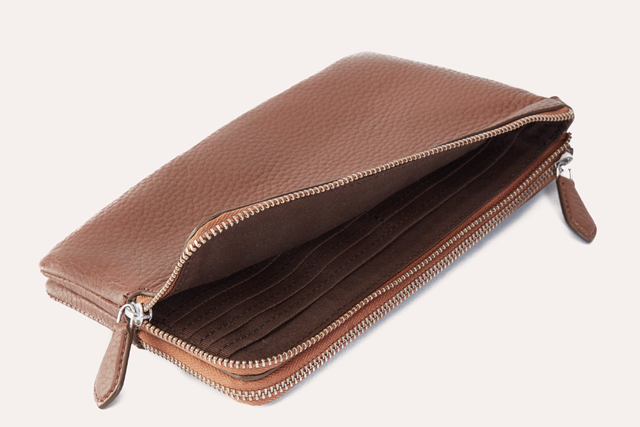Kiko Large Wristlet genuine pebble leather double zip organizer with built-in wallet and multiple compartments