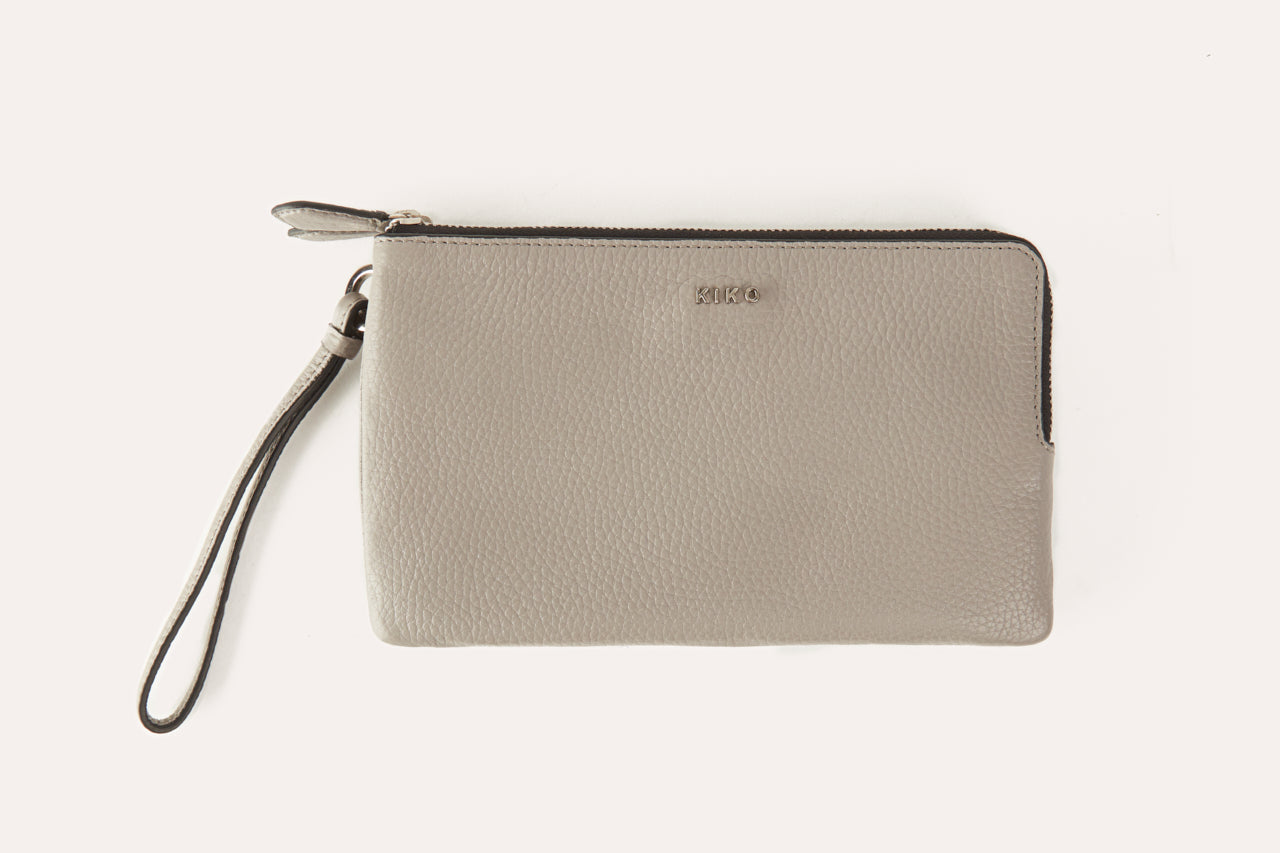 Kiko Large Wristlet genuine pebble leather double zip organizer with built-in wallet and card slots