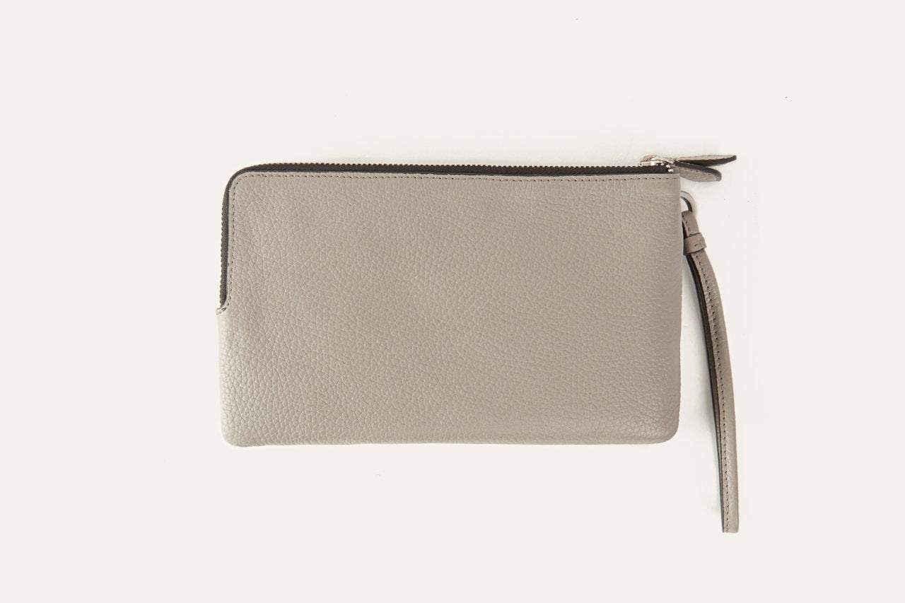 Kiko Large Wristlet in genuine pebble leather with double zip compartments and built-in wallet for organized daily essentials