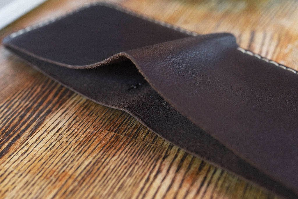 Wave Bifold Leather Wallet with 6 card slots, bill compartment, and light stitching detail