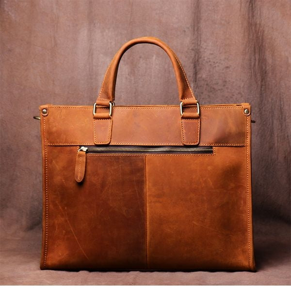 Dagmar Leather Briefcase vintage brown Crazy Horse leather messenger bag with adjustable straps and multiple compartments