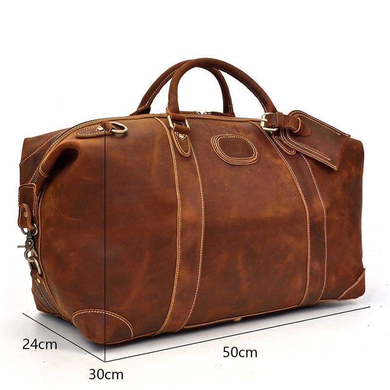 The Eira vintage leather duffle bag in premium crazy horse leather with spacious compartments and adjustable shoulder strap
