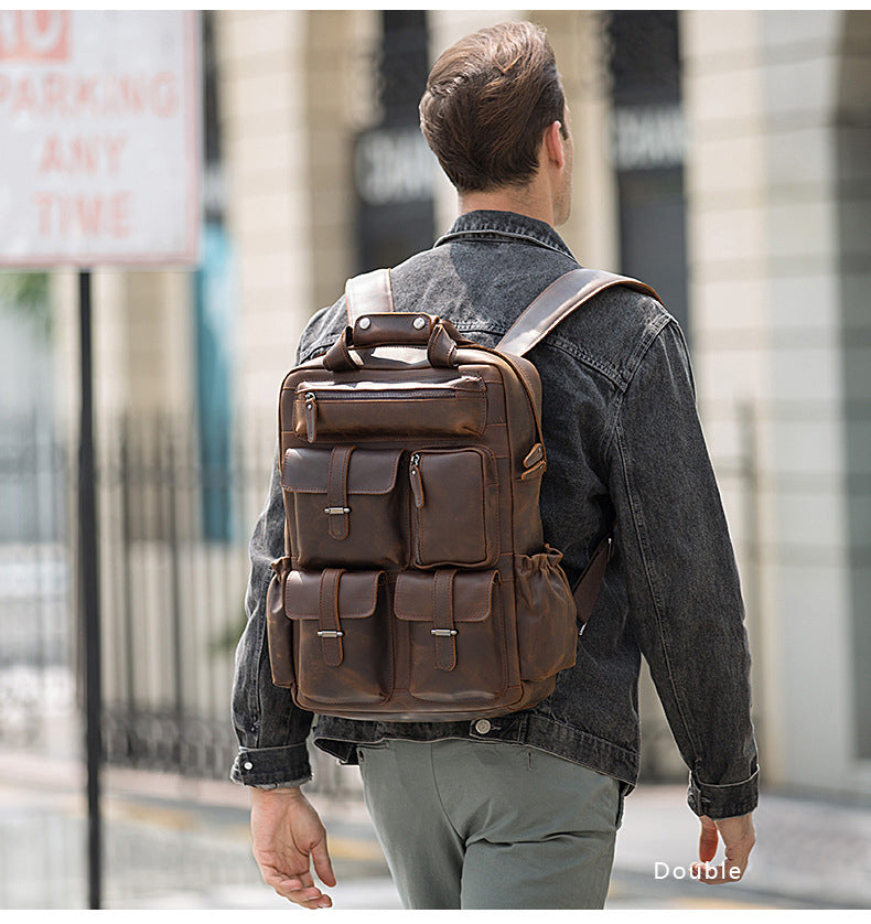 The Shelby Backpack handmade genuine Crazy Horse leather with padded laptop compartment and multiple pockets
