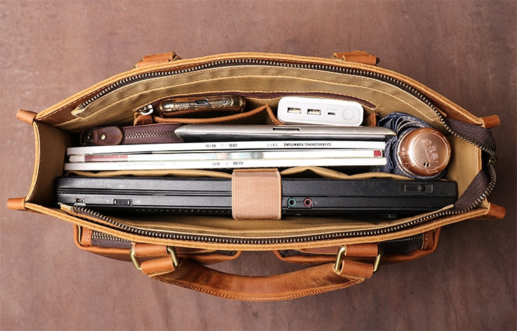Dagmar Leather Briefcase vintage brown Crazy Horse leather messenger bag with adjustable strap and multiple compartments
