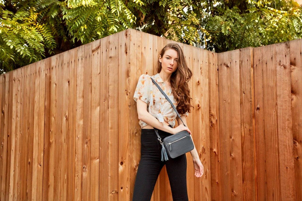 Loveable crossbody bag made of genuine pebble leather with removable adjustable strap and internal card slots