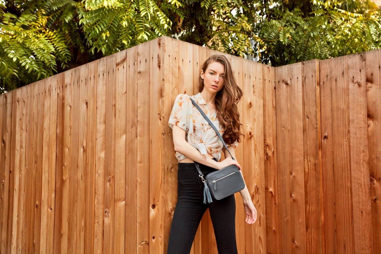 Loveable crossbody bag made of genuine pebble leather with removable adjustable strap and internal card slots
