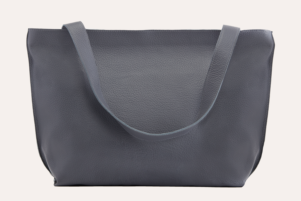 Kiko On The Go Tote Bag genuine leather soft box design with top zip closure and internal pockets for organized storage
