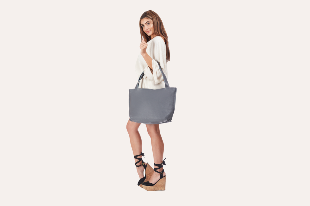 Kiko On The Go Tote Bag genuine leather soft box design with zip closure and internal pockets