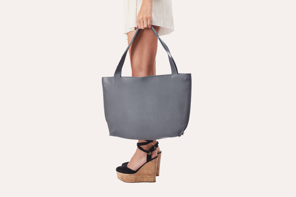 Kiko On The Go Tote Bag genuine leather soft box design with top zip closure and internal pockets