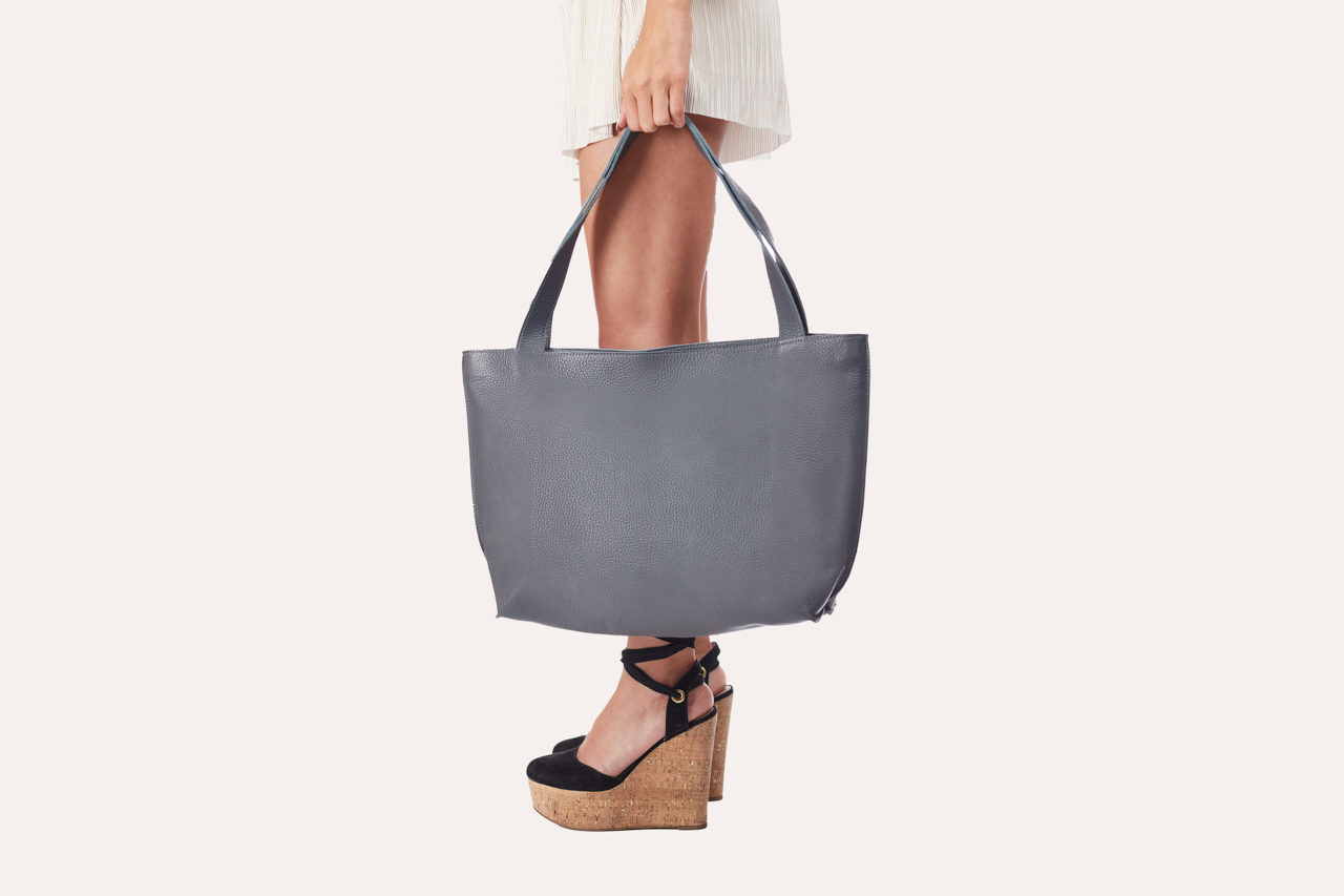 Kiko On The Go Tote Bag genuine leather soft box design with top zip closure and internal pockets