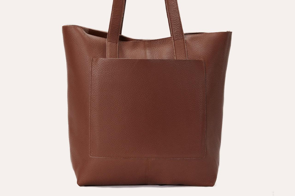 Kiko Journalist Tote Bag in top grain cowhide pebble leather with spacious interior and removable shoulder strap