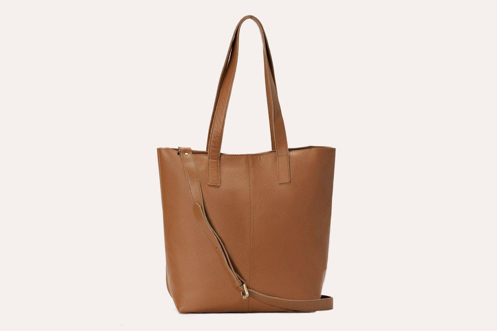 Soft top grain cowhide leather Kiko Journalist Tote Bag with removable strap and spacious interior compartments
