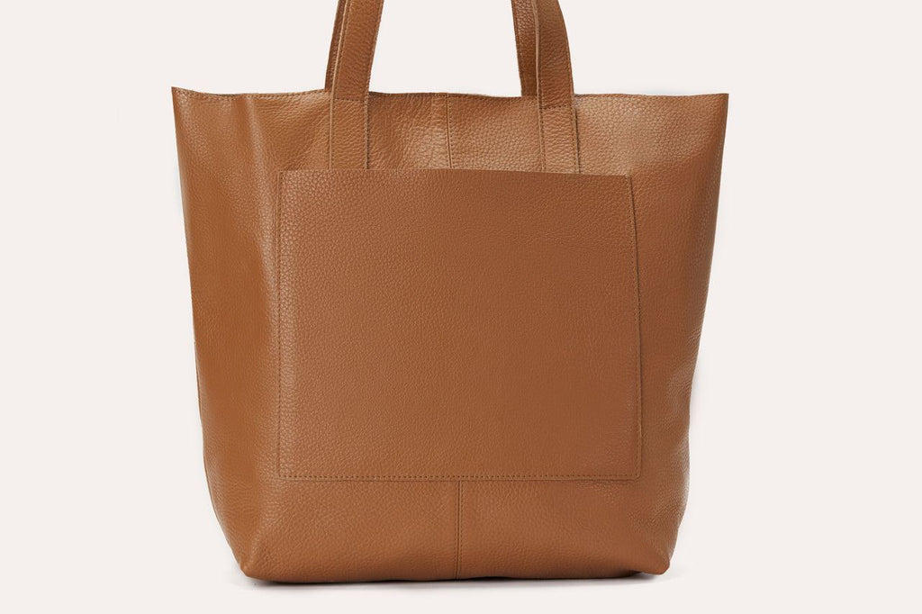 Kiko Journalist Tote Bag in top grain cowhide pebble leather with removable strap and spacious interior