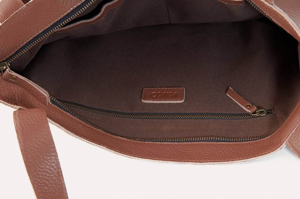 Kiko On The Go Tote Bag genuine leather with top zip closure and internal pockets