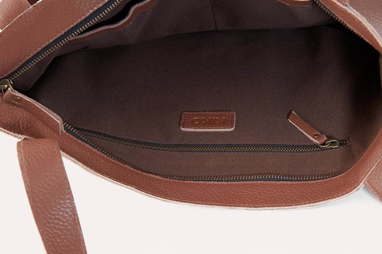 Kiko On The Go Tote Bag genuine leather with top zip closure and internal pockets