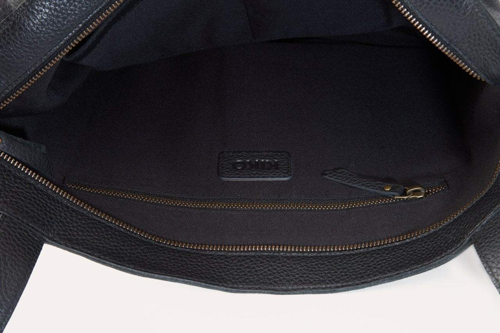 Kiko On The Go Tote Bag genuine leather soft box design with top zip closure and organized interior pockets