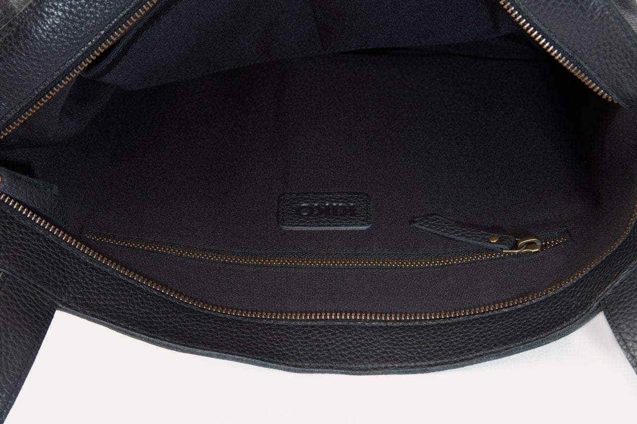 Kiko On The Go Tote Bag genuine leather soft box design with top zip closure and organized interior pockets
